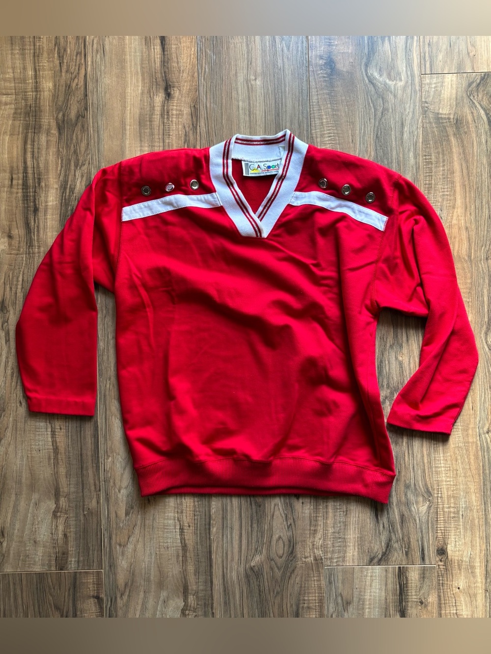 Vintage 1980s C.A. Sport Red Snap-Accent Colorblock Pullover Sweatshirt